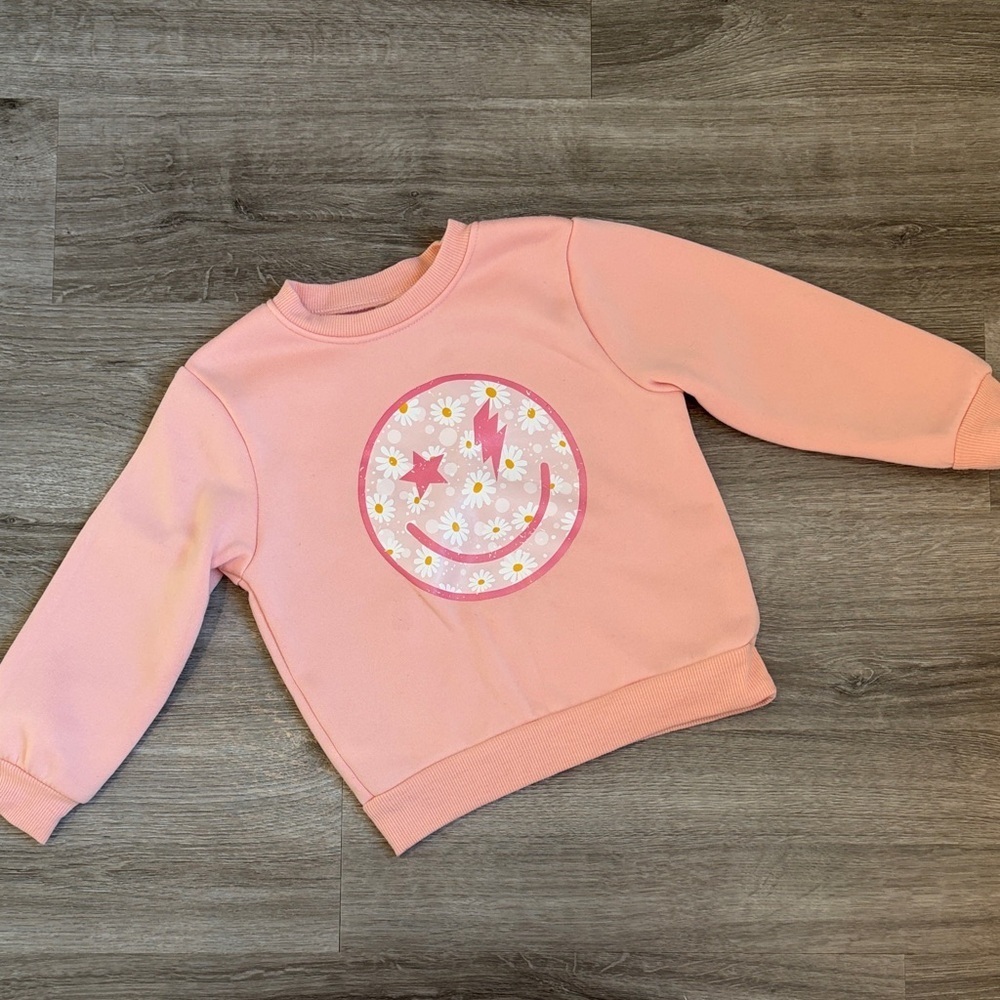 SHEIN toddler girls smiley face fleece lined crewneck sweater